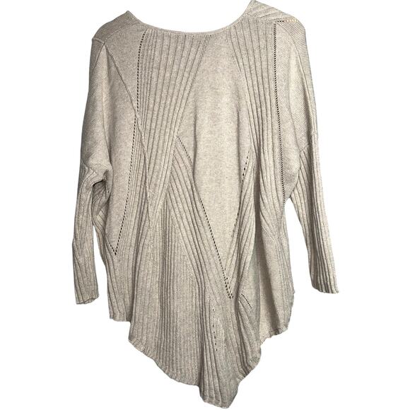 Democracy Large Tan Asymmetrical Hem Sweater | Ribbed Knit Pullover - Picture 3 of 4